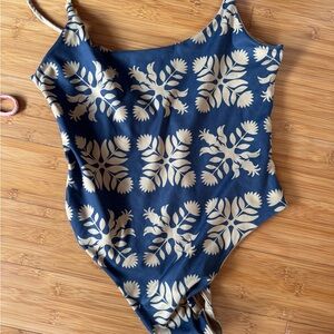 Elegant Navy and Cream Floral One Piece Swimsuit